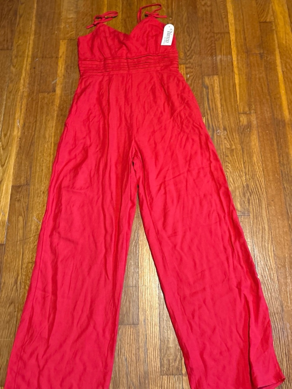 Trixxi Red Wide-Leg Tie-Strap Jumpsuit